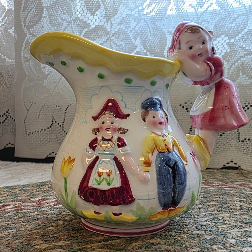PY Japan Dutch Boy‎ Girl 3" Pitcher Vase Creamer Small Ceramic Japan Kitsch
